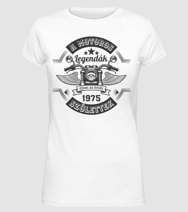 Motoros legendák szürke 1975 minta fehér pólón