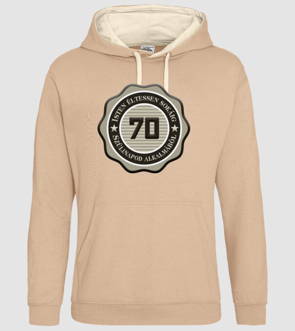 70 éves minta homokszín pólón