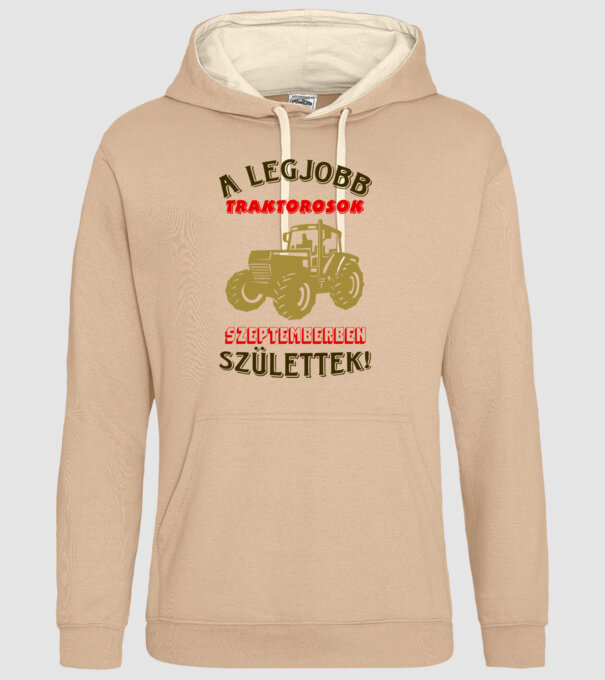 Traktoros szülinapja szeptember színezhető minta homokszín pólón