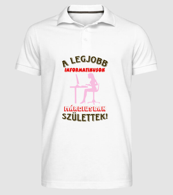 Informatikus nő szülinapja március színezhető minta fehér pólón