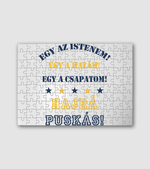 Puskás drukker minta fehér pólón