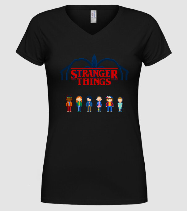 8-Bit Stranger Things minta fekete pólón