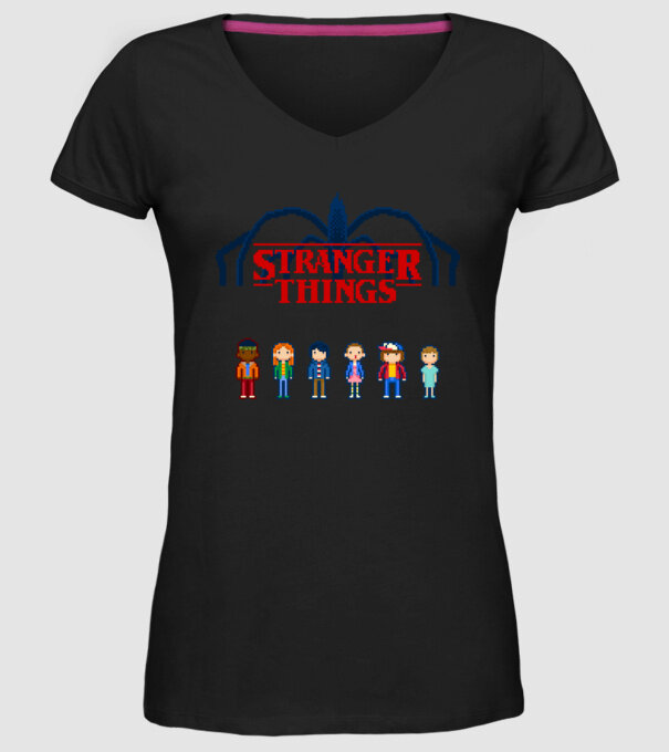 8-Bit Stranger Things minta fekete pólón