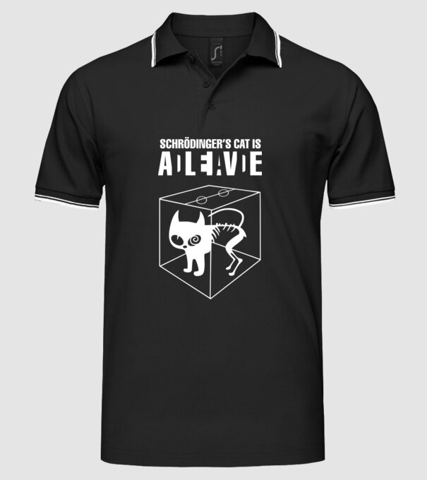 Schrödinger macskája minta fekete pólón