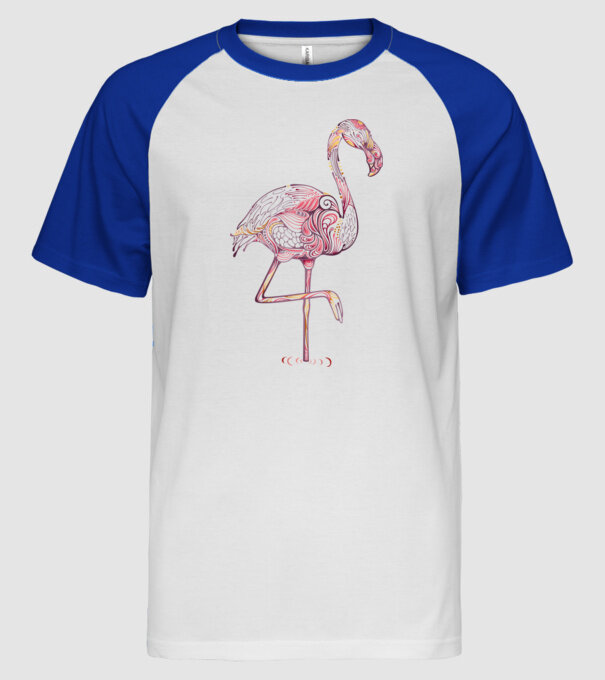 Flamingó minta fehér/royal pólón