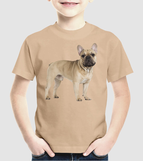 Francia bulldog kutyás póló minta homokszín pólón