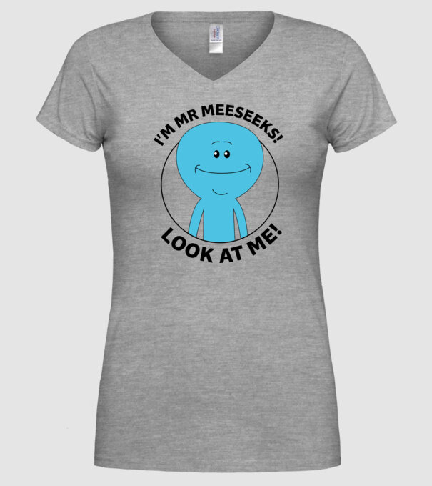 Mr Meeseeks minta szürke pólón