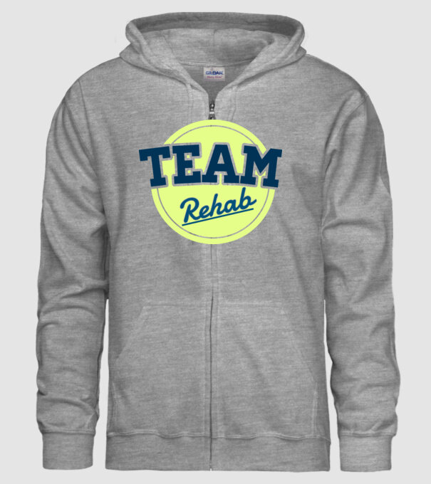 Team Rehab minta szürke pólón