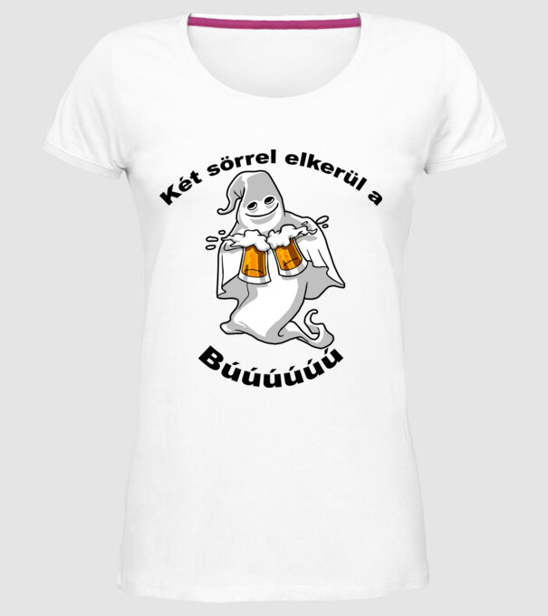Szellem 2 korsó sörrel - ˝Két sörrel elkerül a búúú˝ - fekete minta fehér pólón
