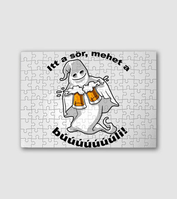 Szellem 2 korsó sörrel - ˝Itt a sör, mehet a búúúli˝ - fekete minta fehér pólón