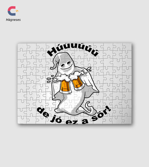 Szellem 2 korsó sörrel - ˝Húúú de jó ez a sör˝ - fekete minta fehér pólón