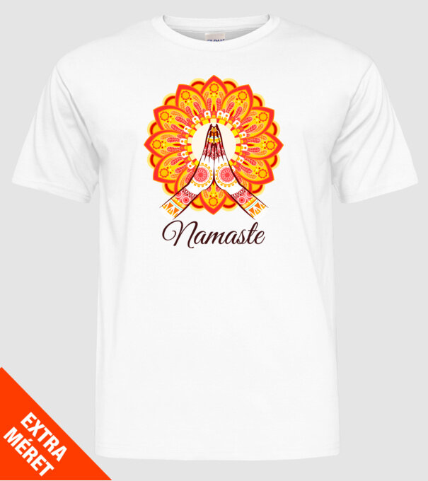 Namaste minta fehér pólón