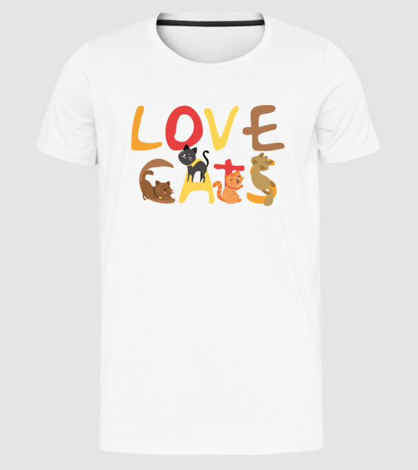 Love cats minta fehér pólón
