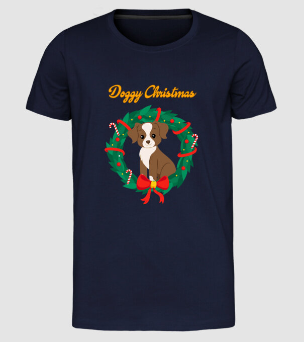 Doggy Christmas minta sötétkék pólón