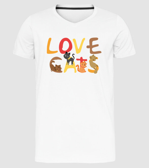 Love cats minta fehér pólón