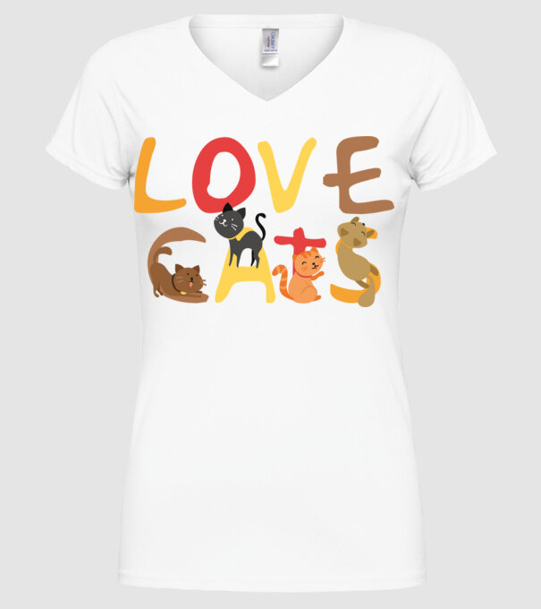 Love cats minta fehér pólón