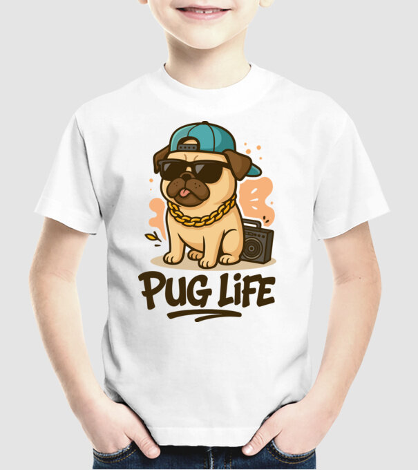 Pug Life minta fehér pólón