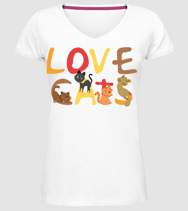 Love cats minta fehér pólón