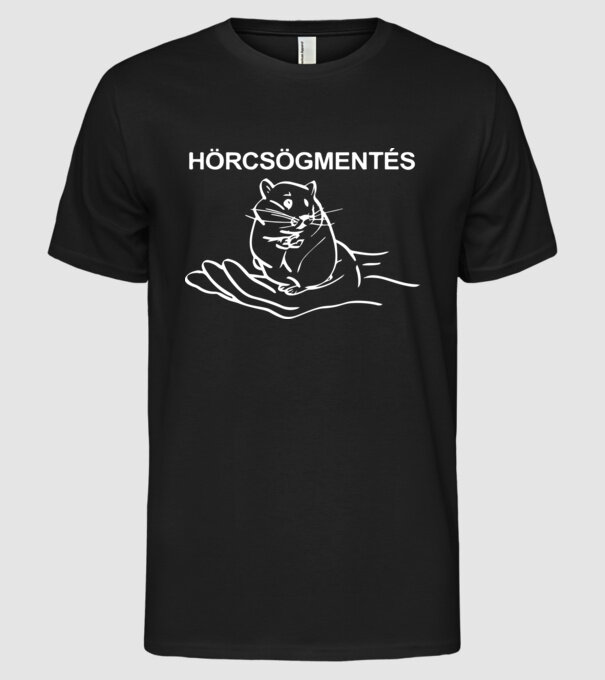 Hörcsögmentés (fehér) minta fekete pólón
