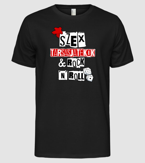 Szex, Társasjátékok & Rock 'n' Roll minta fekete pólón