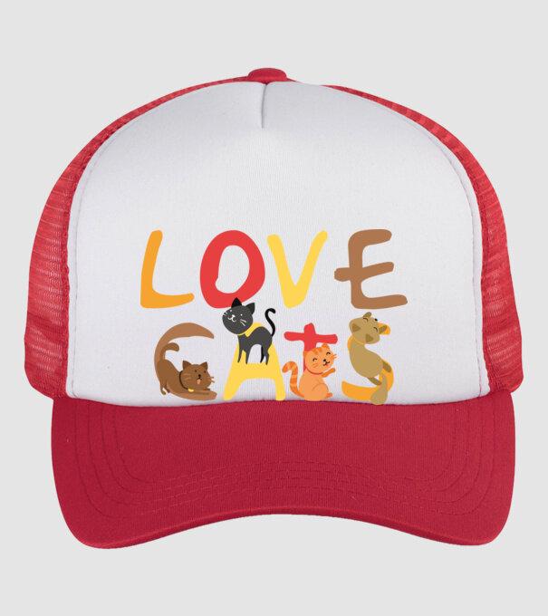 Love cats minta fehér/piros pólón