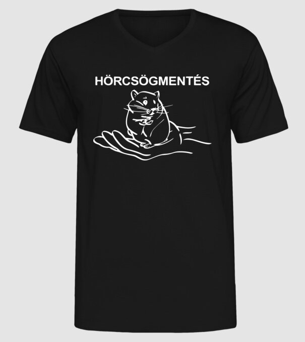 Hörcsögmentés (fehér) minta fekete pólón
