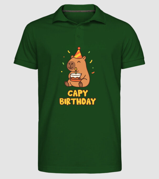 Capy birthday minta sötétzöld pólón