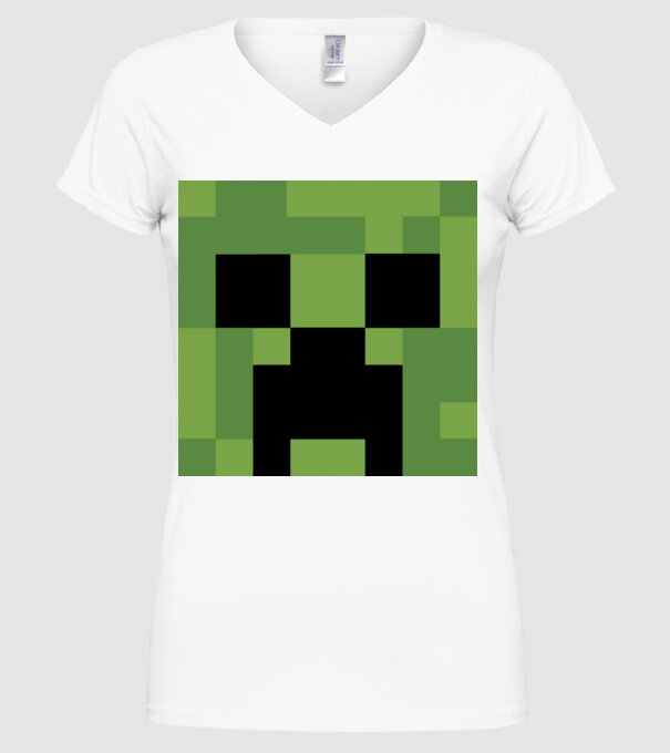 Creeper minecraft minta fehér pólón