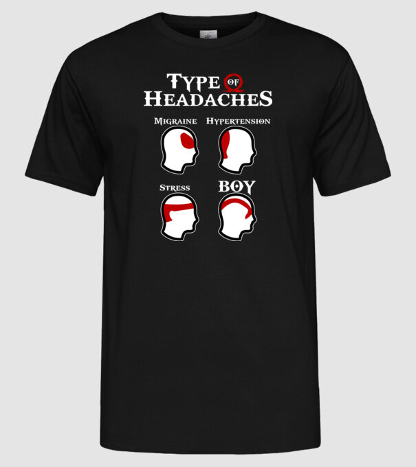 Type of Headaches - God of War minta fekete pólón