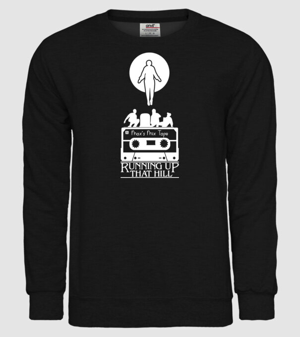 Stranger Things - Running up that hill - fehér minta minta fekete pólón