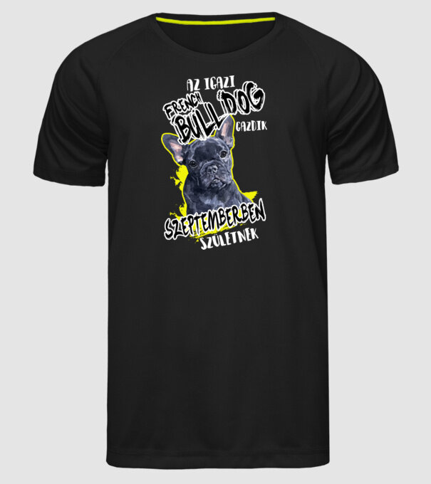 Francia bulldog Szeptember minta fekete pólón