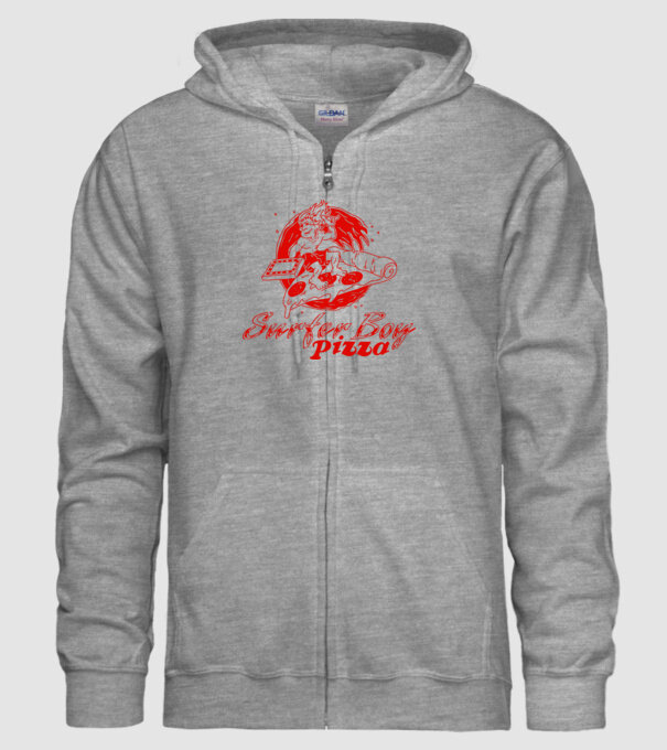 Stranger Things - Surfer Boy Pizza minta szürke pólón