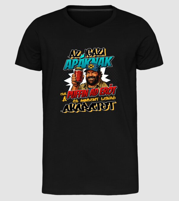 Bud Spencer - Az Apáknak csak a Puffin ad erőt minta fekete pólón