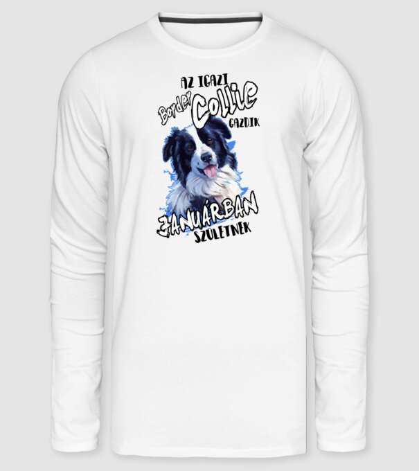Border Collie Január minta fehér pólón