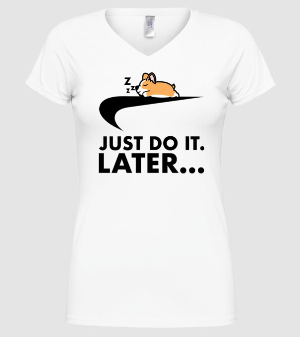 Just Do it Corgie minta fehér pólón