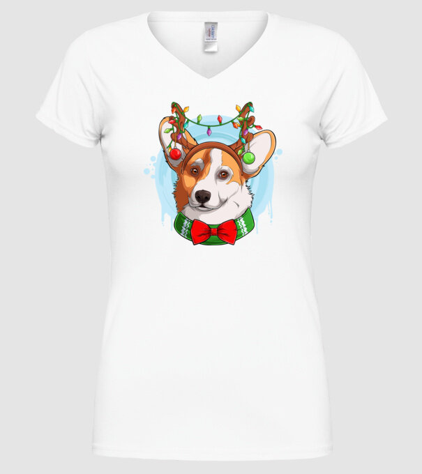 Karácsonyi Corgi minta fehér pólón