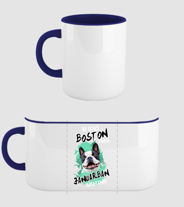 Boston terrier January minta sötétkék pólón