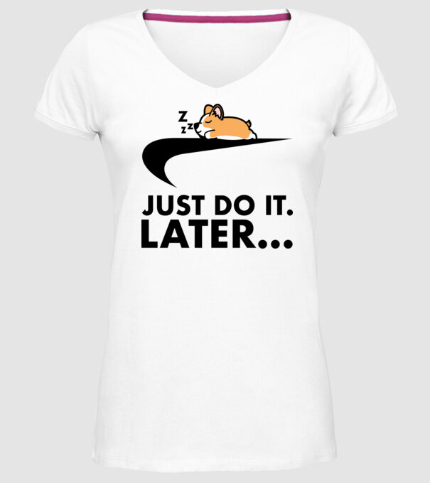 Just Do it Corgie minta fehér pólón