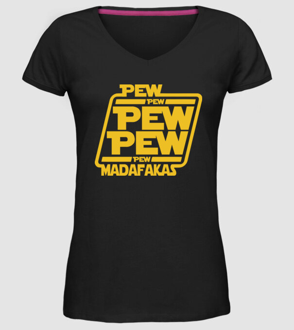 Pew Pew Madafakas Wars style minta fekete pólón