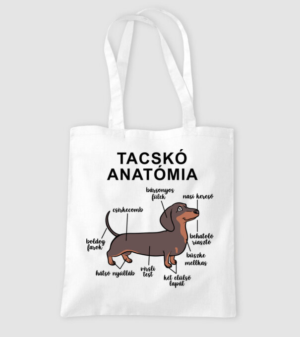 Barna Tacskó anatómia - fekete betűkkel minta fehér pólón