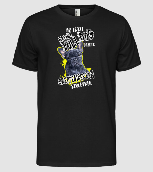 Francia bulldog Szeptember minta fekete pólón