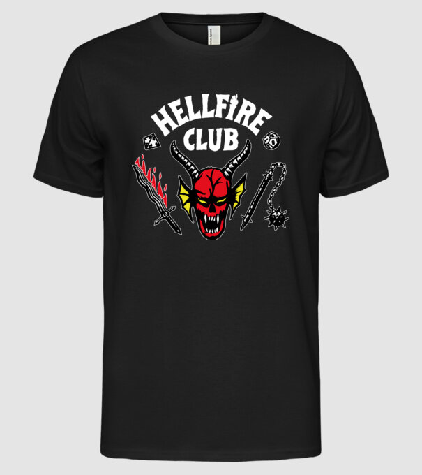 Stranger Things - Hellfire Club - feketére minta fekete pólón