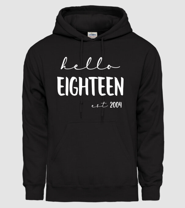 Hello Eighteen birthday - fehér minta fekete pólón