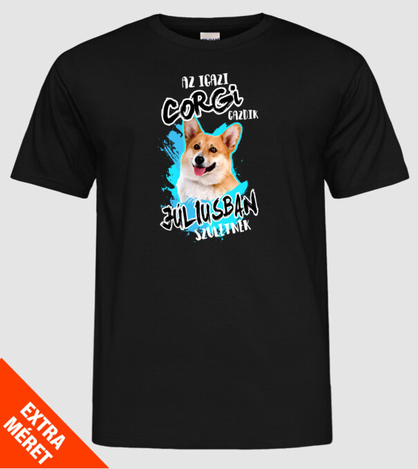 Corgi Július minta fekete pólón