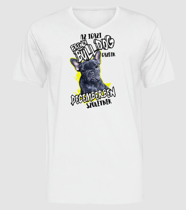 Francia Bulldog December minta fehér pólón