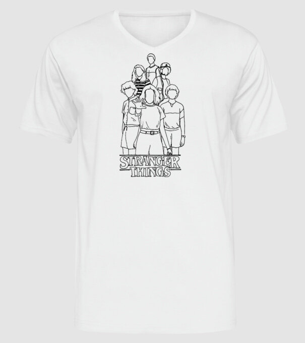 Stranger Things line art - Fehérre minta fehér pólón