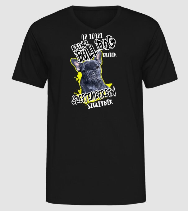 Francia bulldog Szeptember minta fekete pólón