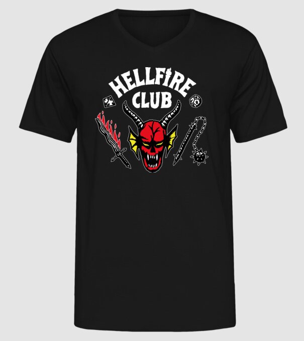 Stranger Things - Hellfire Club - feketére minta fekete pólón