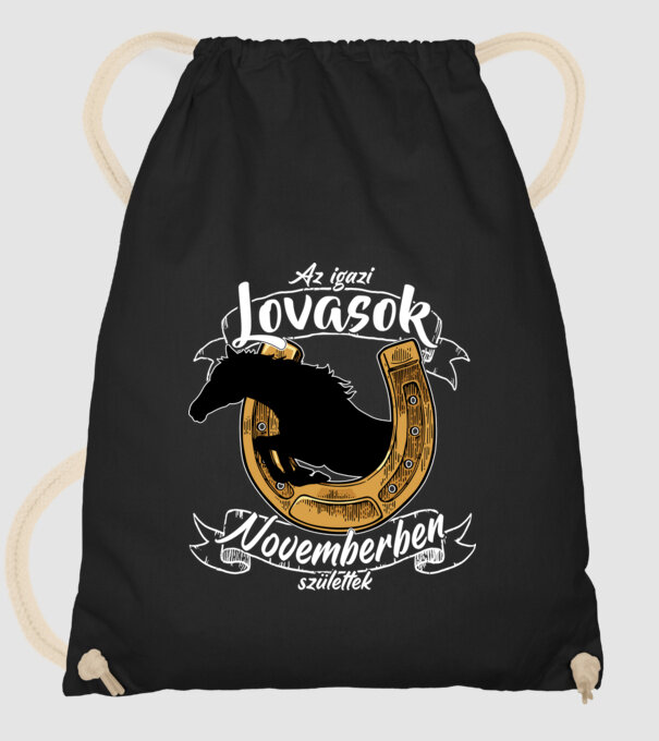 Az igazi lovasok novemberben születtek - fehér szöveg minta fekete pólón