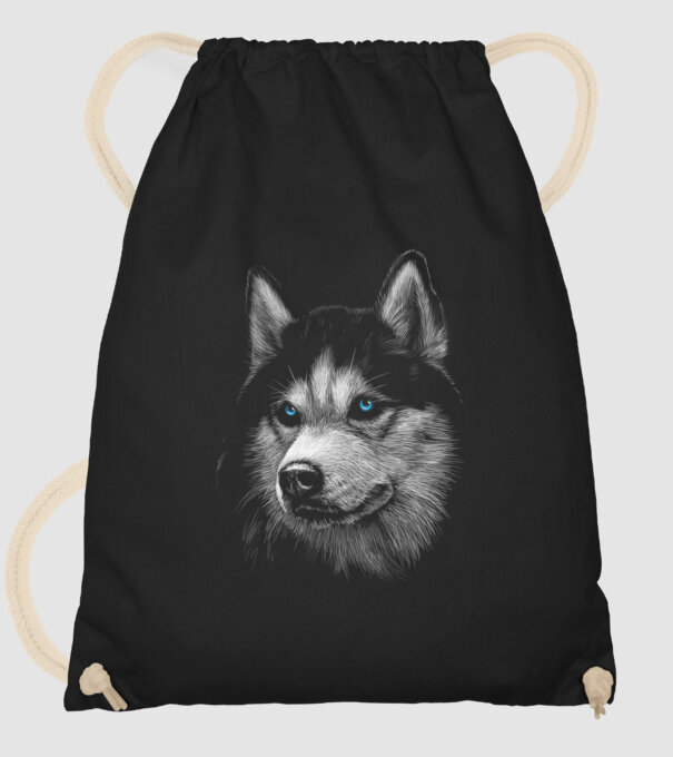 Husky portré minta fekete pólón